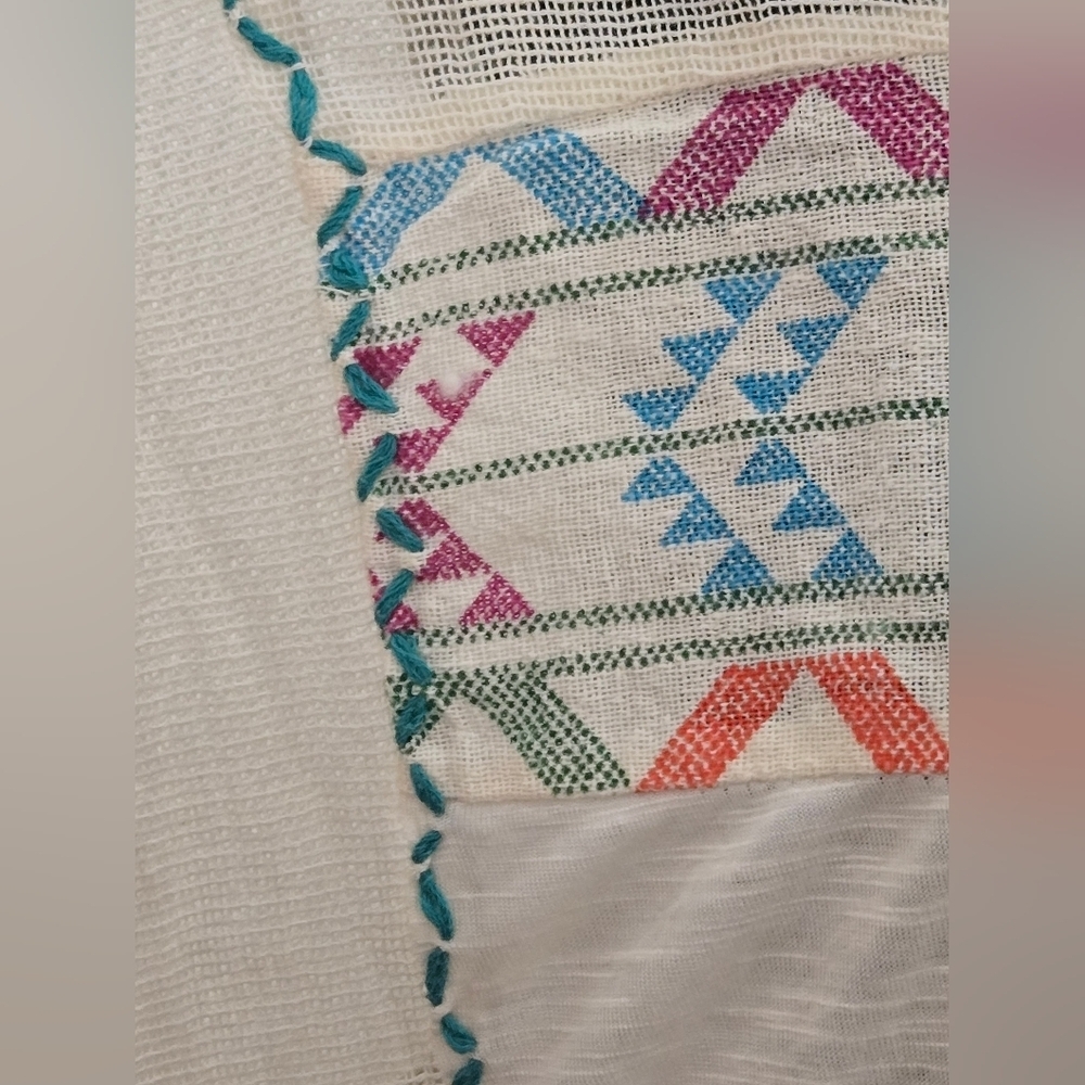 ✨FREE PEOPLE✨ Shenandoah Geometric Print Short Sleeve Babydoll Ivory Top Size XS - Picture 3 of 9